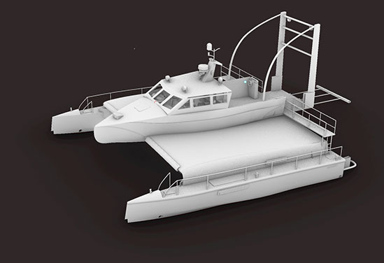 Amphfoil flying close to the surface of the water in surface effect